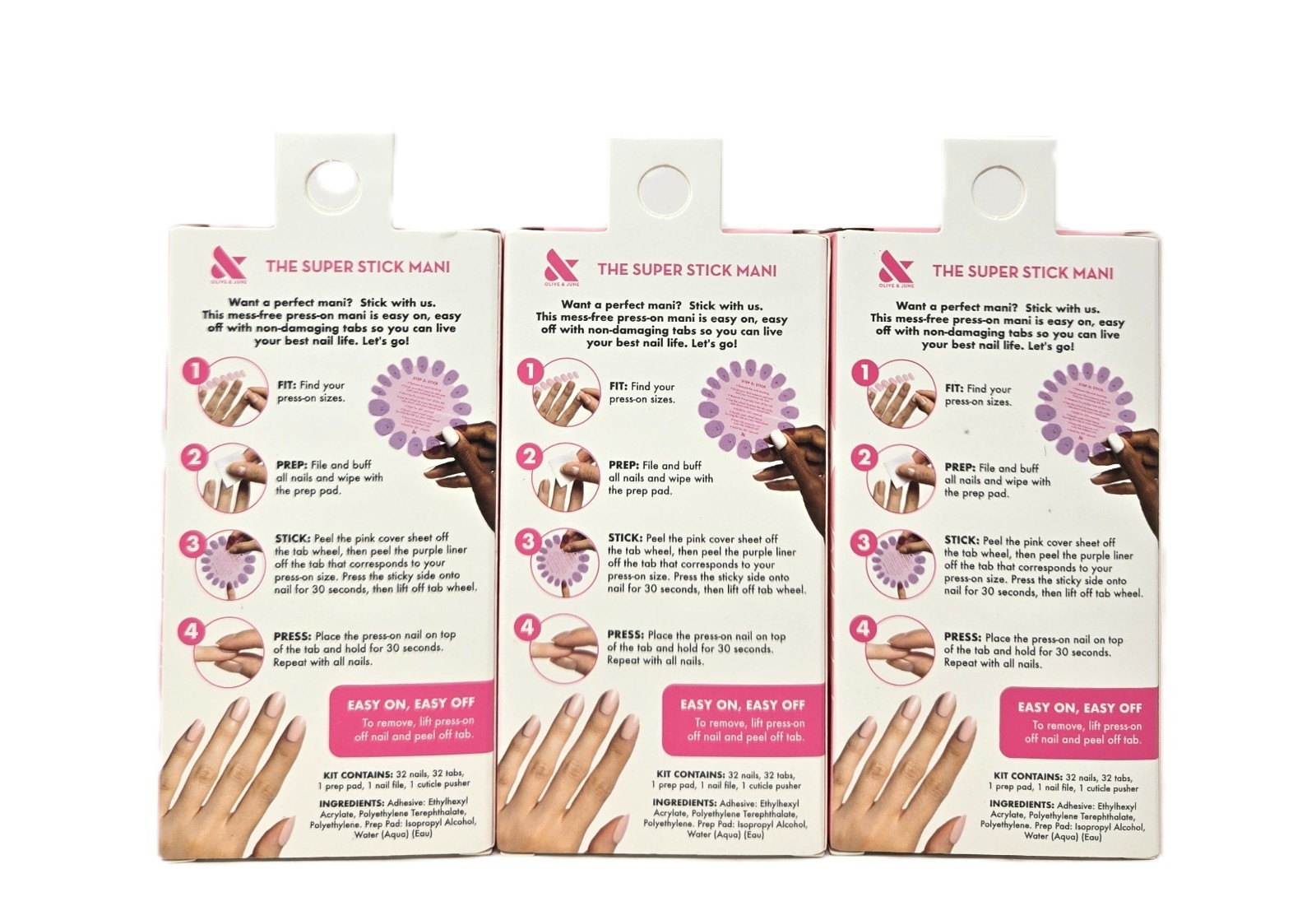 Olive & June Super Stick Mani Short Press-On Nails, Floral Doodle, 32Ct – 3 Pack