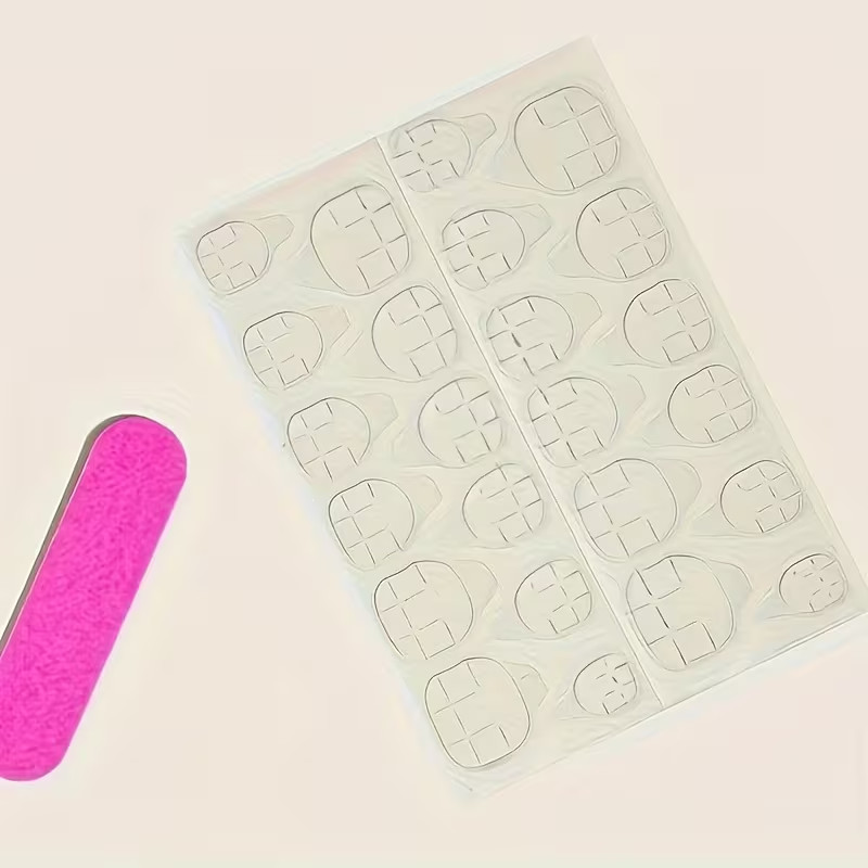 Trendy Red Hearts Cream Colored Reusable Press-On Nails Medium Length 24 Pieces
