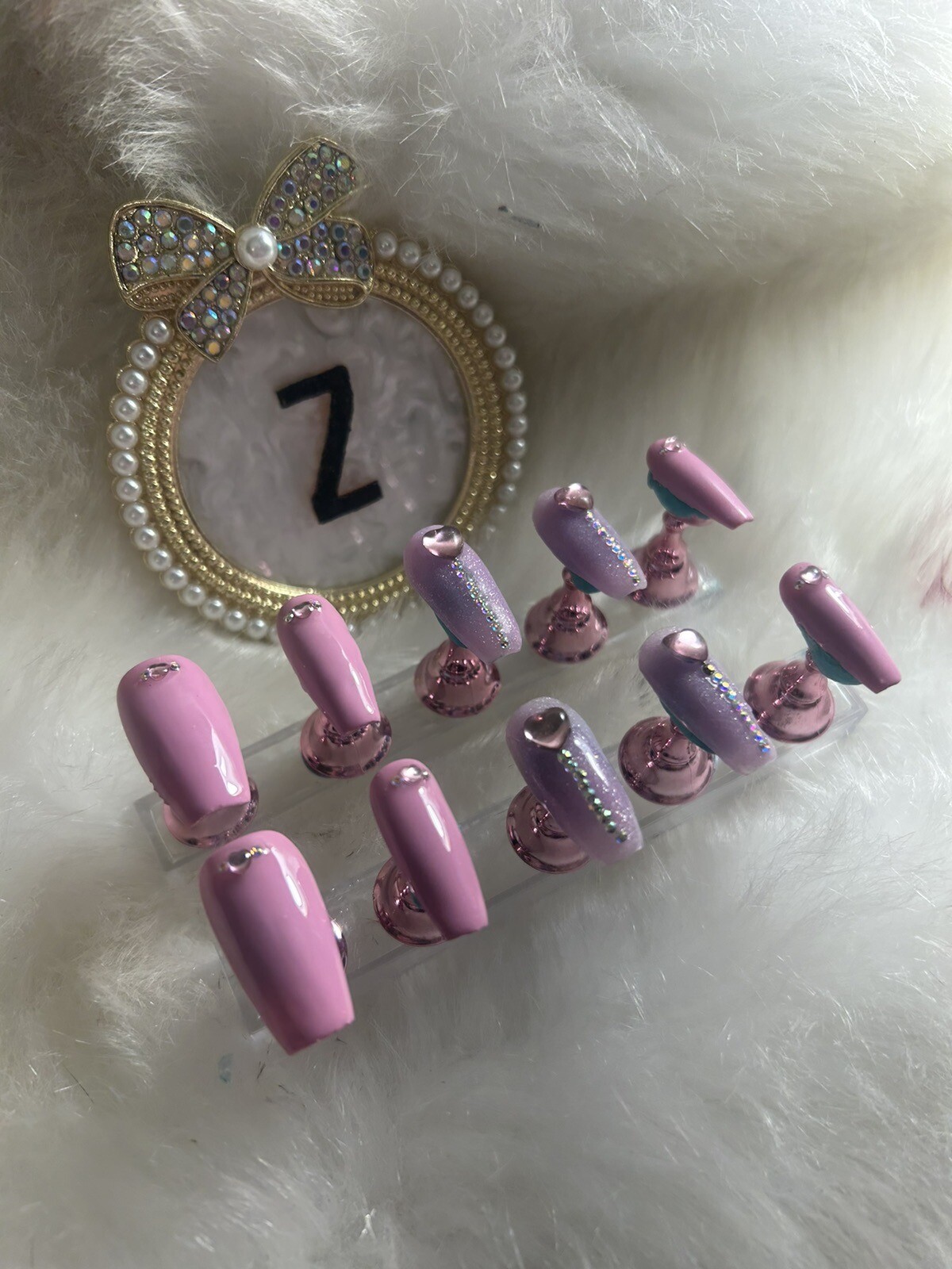 Z NAILZ! Handmade M Coffin Pink & Lilac Valentines Love Press on Nails