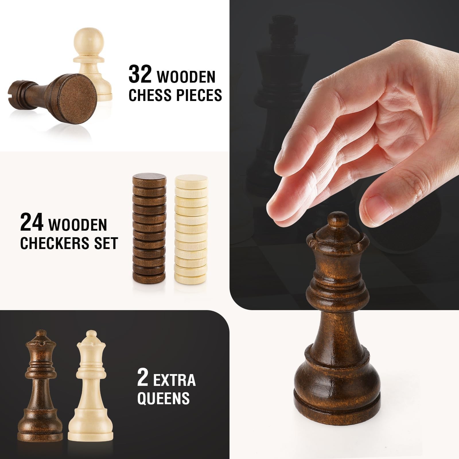 Chess Set 15” Board Wooden 15 inches by 15 inches, Walnut Color