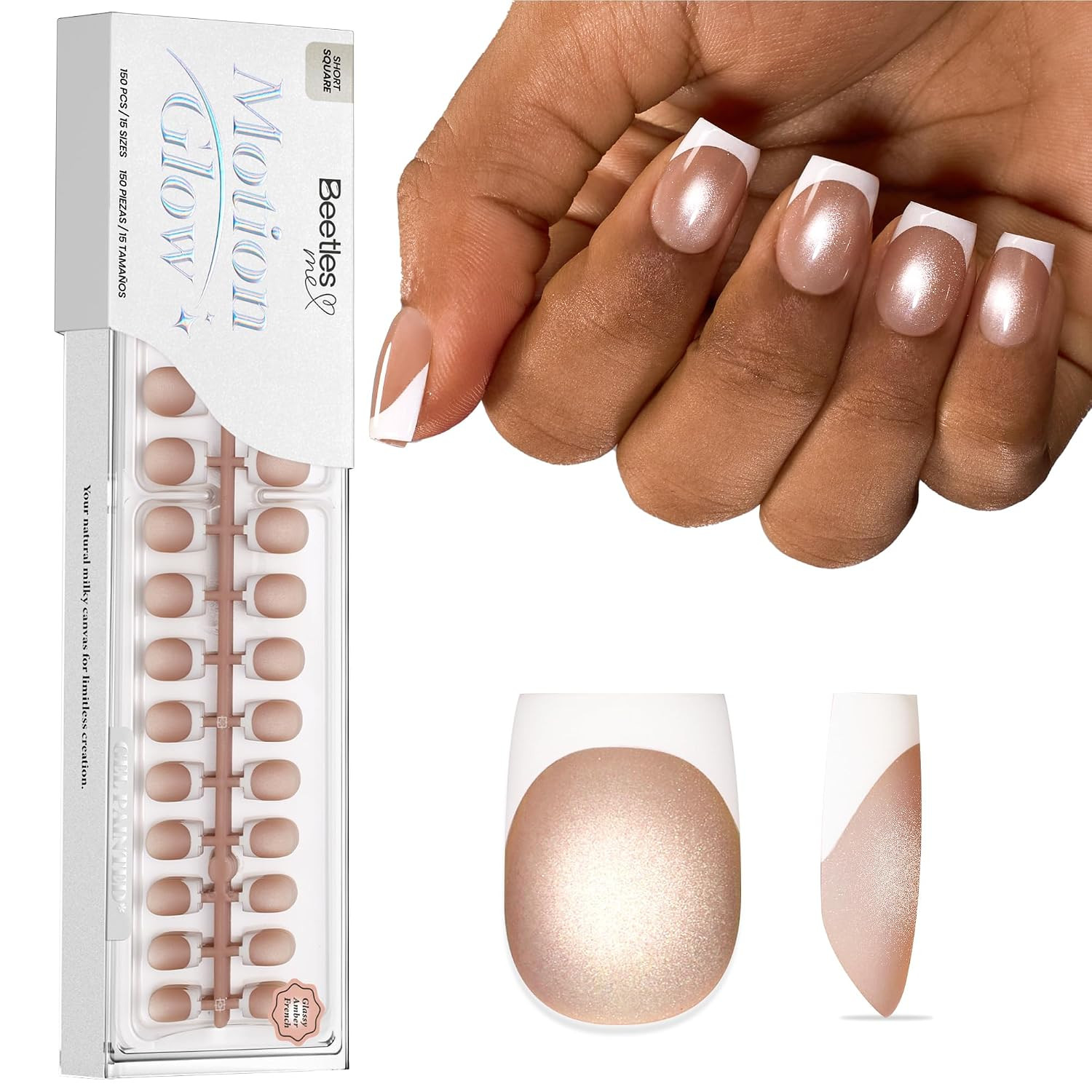 Beetles French Tip Press on Nails 150Pcs Short Square Soft Nail Gel Tips | Gel P