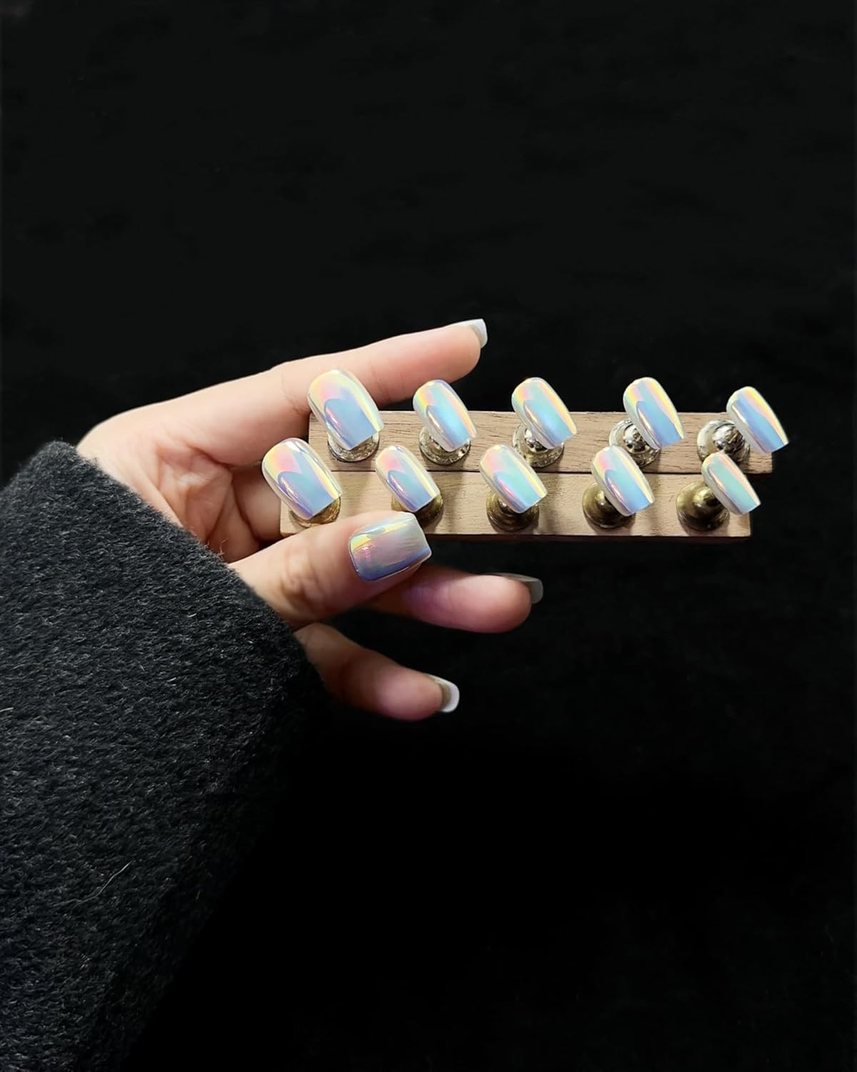 Cat’S Eye Press on Nails (30PCS；SIZE：XS-S-M), Short Square Fake Nails, Handmade