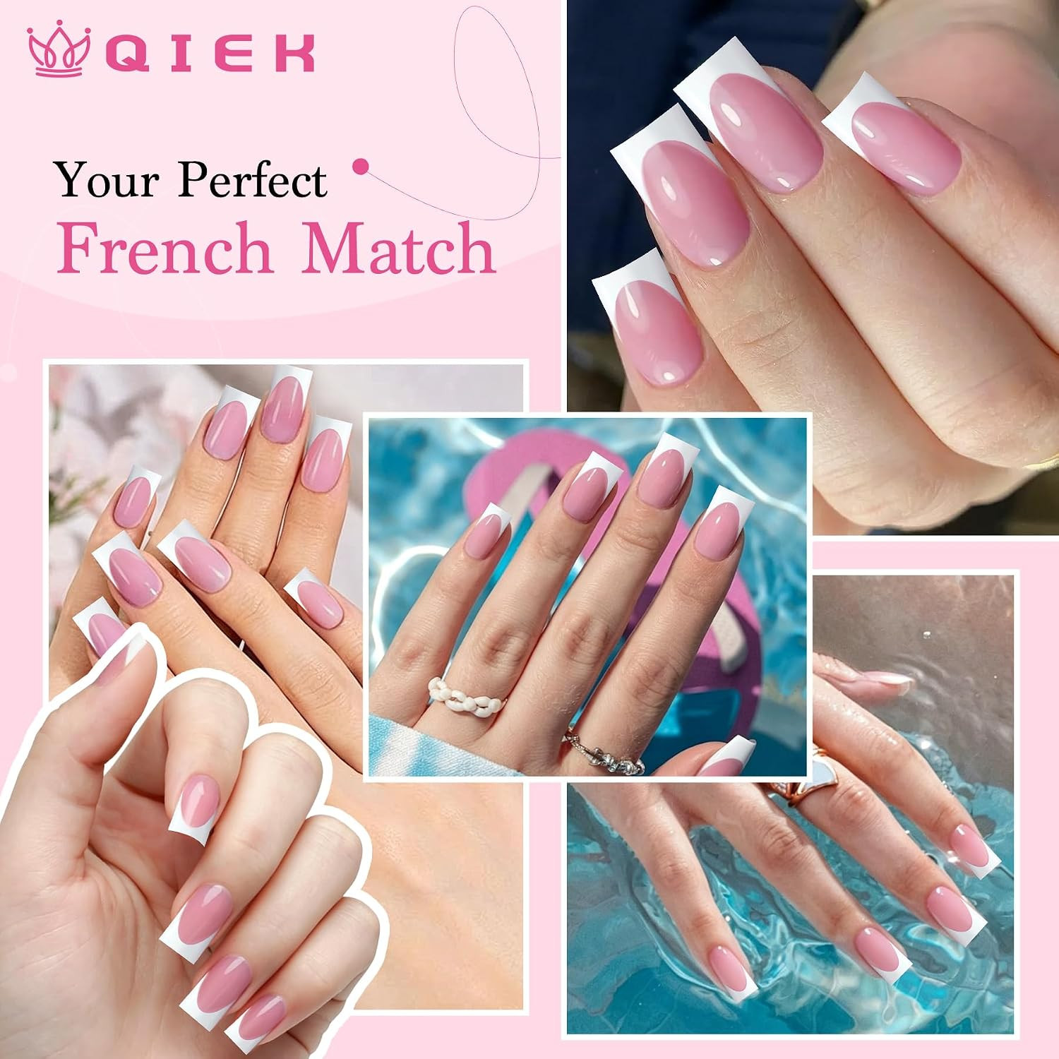 French Tips Press on Nails – 150Pcs Deep Pink Short Square Soft Gel Nail Tips Pr