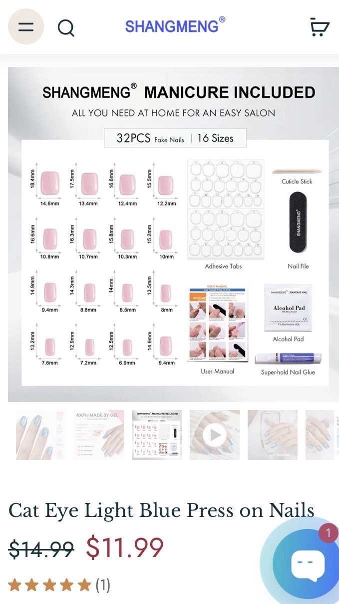 Shangmeng Gel Reusable Press-On Nails, Short Length. New (package Opened)