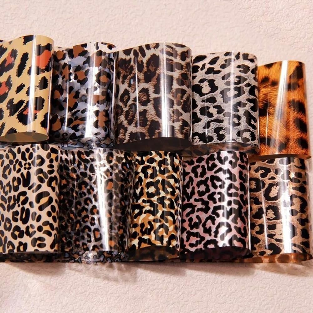 Leopard Print Nail Art Foils Transfer Stickers 10Pcs Leopard Snake Print Nail…