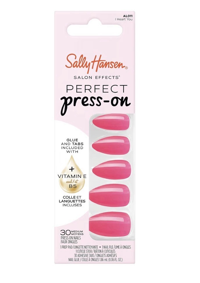 Sally Hansen Perfect Press-On Nails “I Heart You” AL011 Pink ~ Glue Included NIB