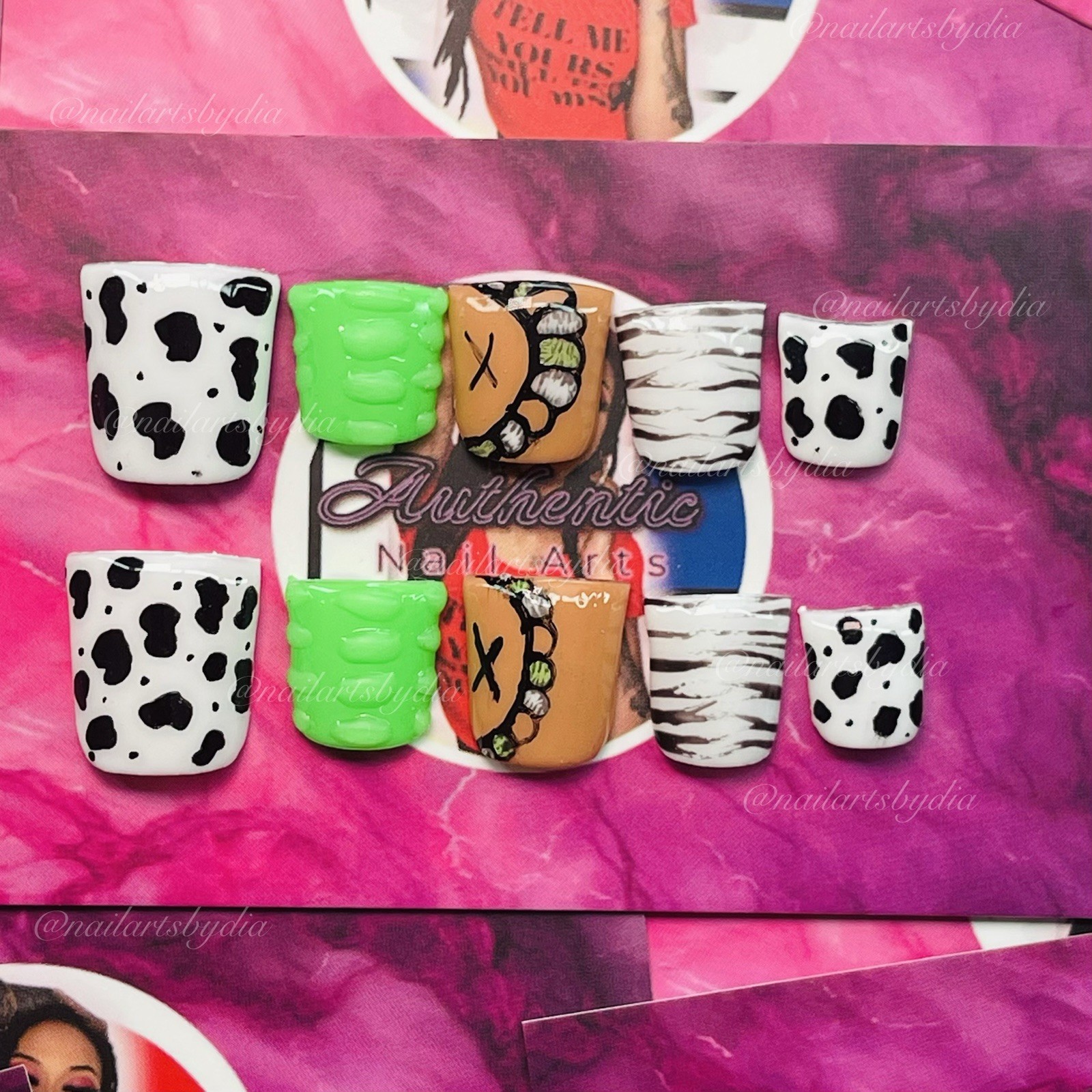 Authentic Nail Arts by Dia Square Press-On Nails Short Glossy Multicolor Animal