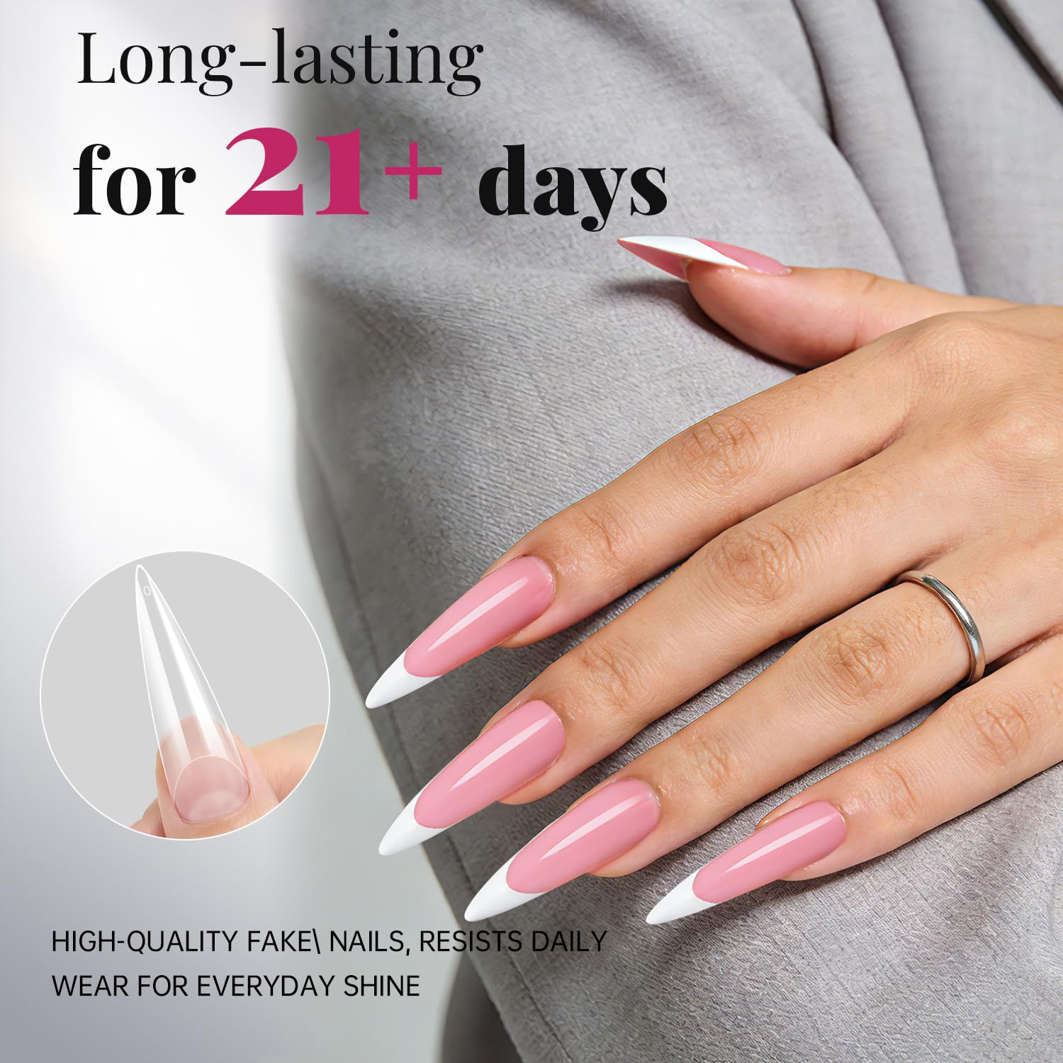 Extra Long Stiletto Nail Tips – 500PCS False Clear Nais with 10 Sizes Half Cover