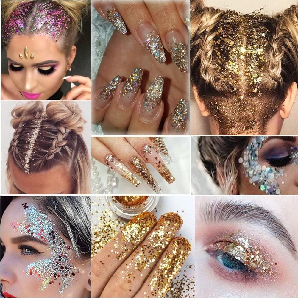 Holographic Nail Art Glitters Gold Silver Nail Sequins 3D Laser Acrylic Nails Po