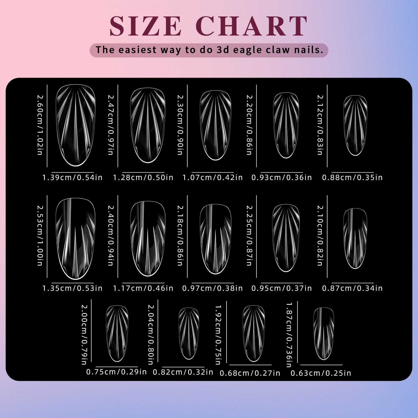 Clear 3D Shell Almond Shape False Nail Tips Small/Medium/Long Sizes Full Cover
