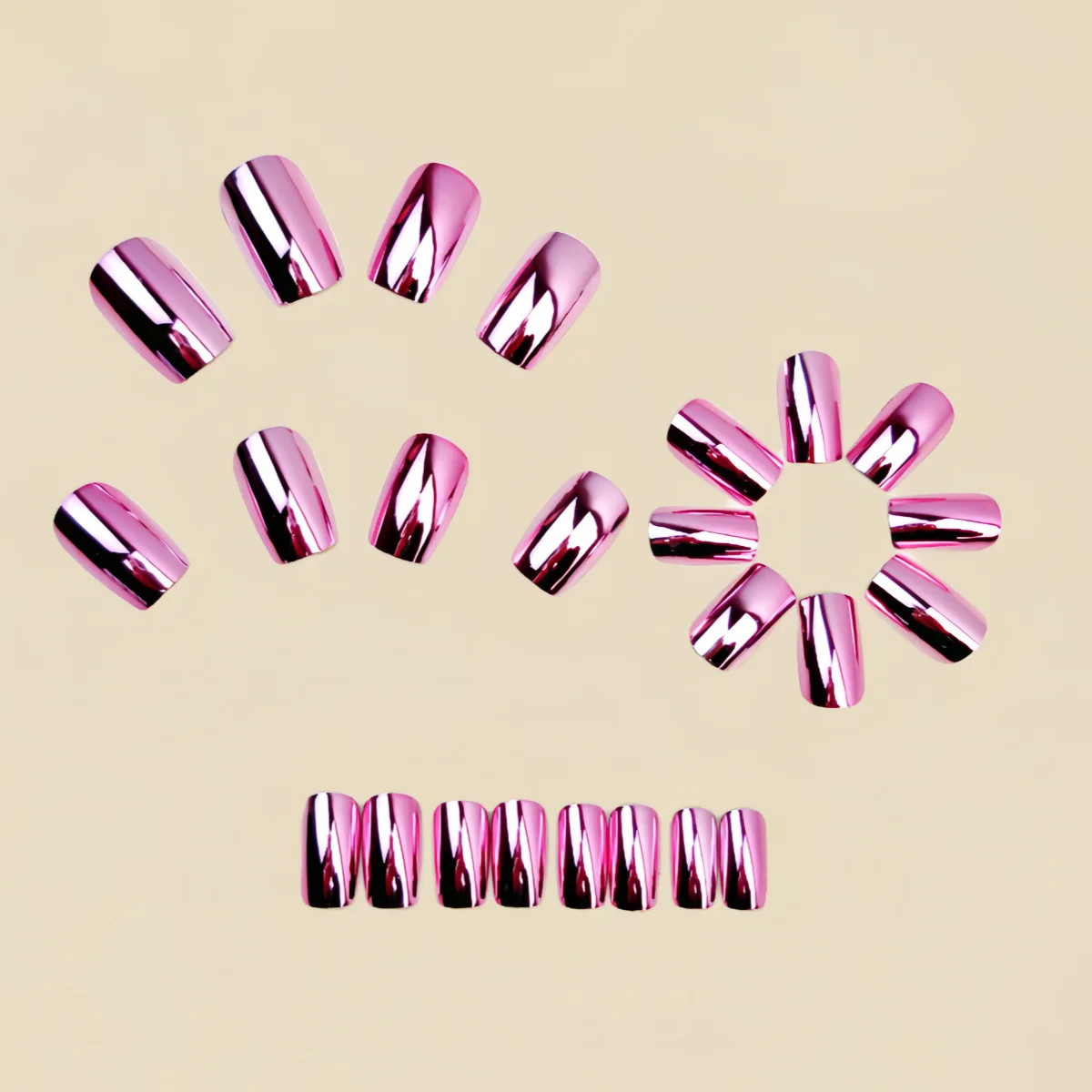 Purple Blue Pink Electric Plated Press On Nails Short Medium Glossy Square Fake
