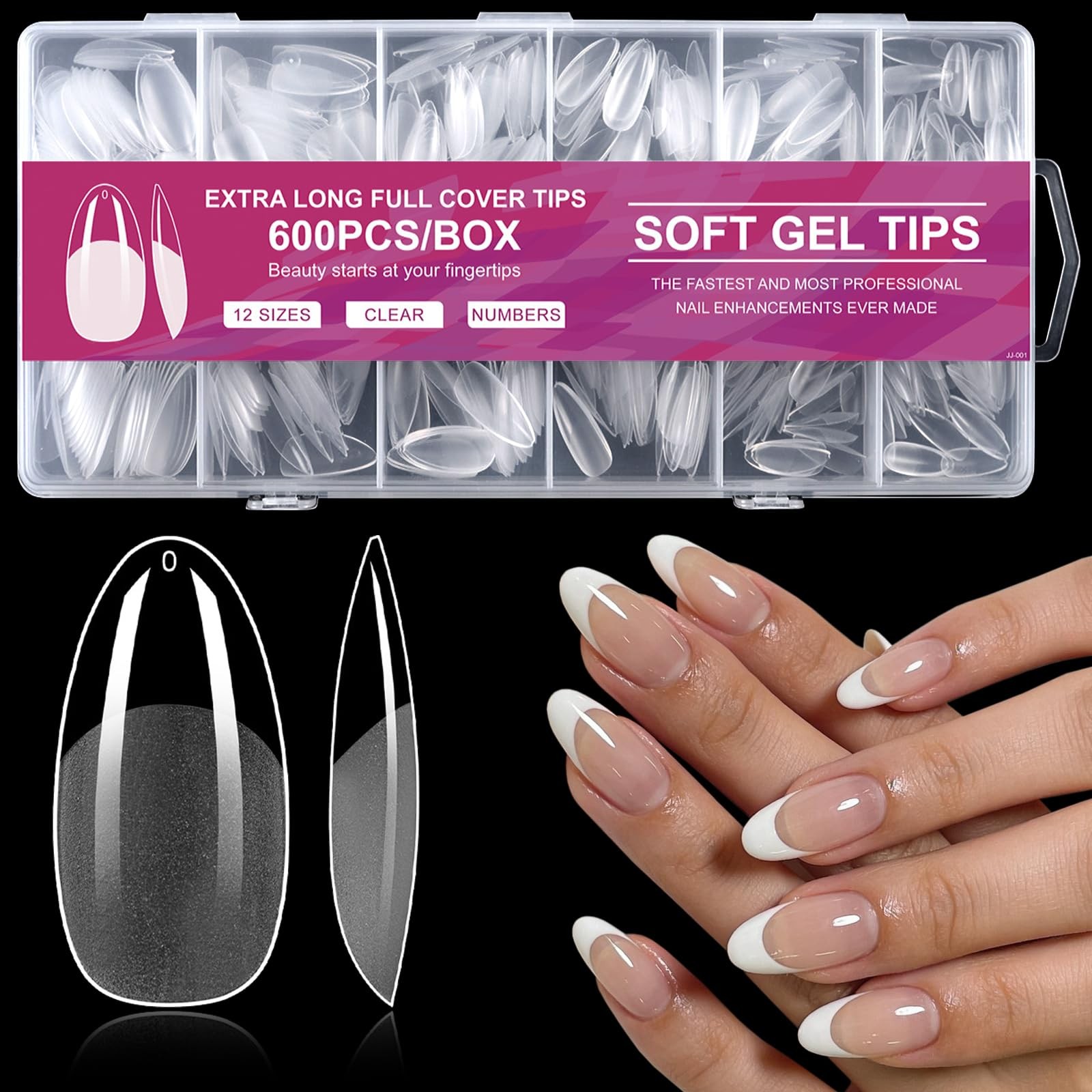 600pcs Medium Oval Nail Tips – 12sizes Full Cover Soft Gel Nails Tips,Medium …