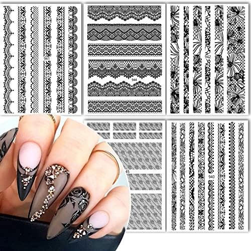 Black Lace 3D Nail Art Sticker Decal – Dots Flower Self-adhesive Design for