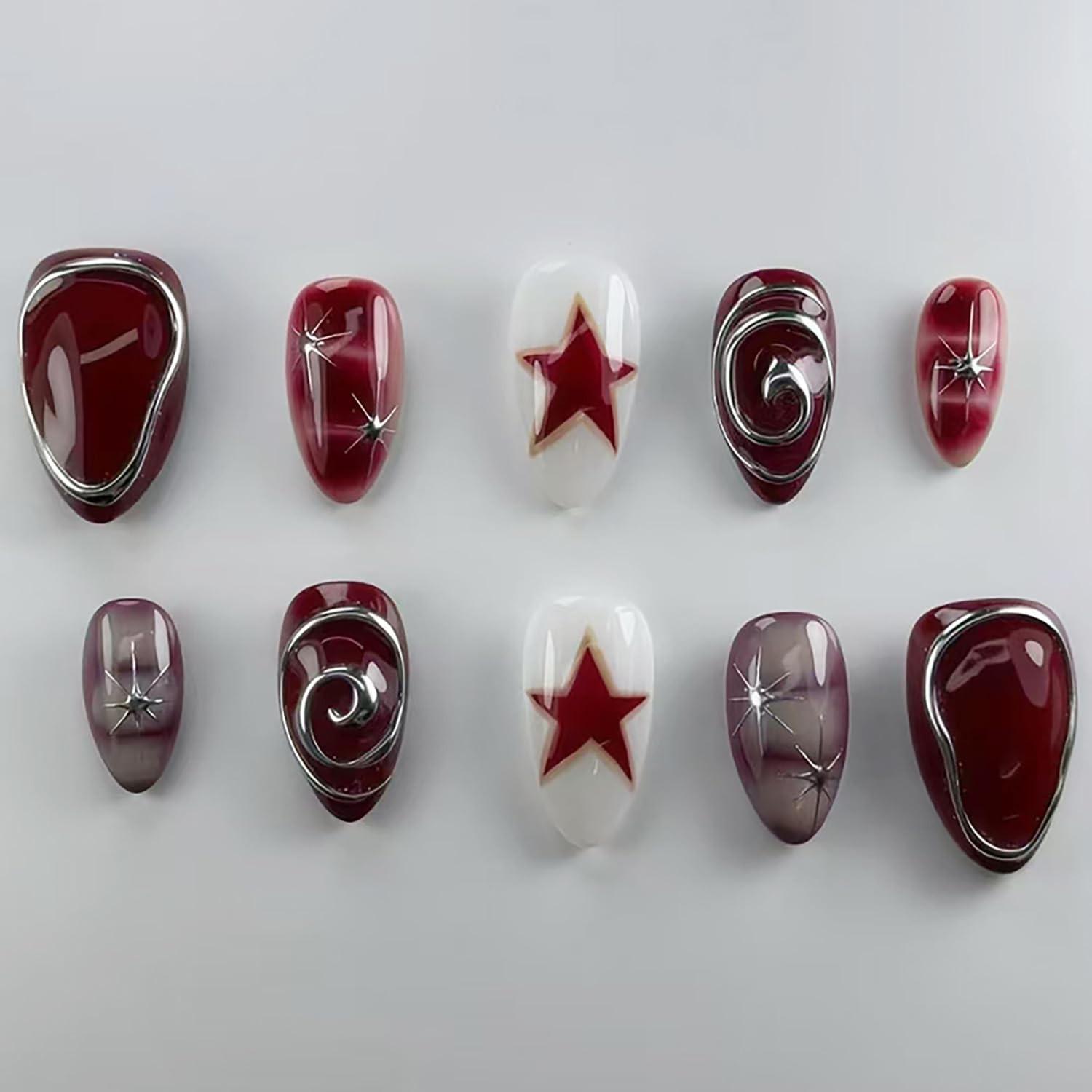 Press on Almond Nails Medium Length Glossy Full Cover Acrylic Almond Shaped F…