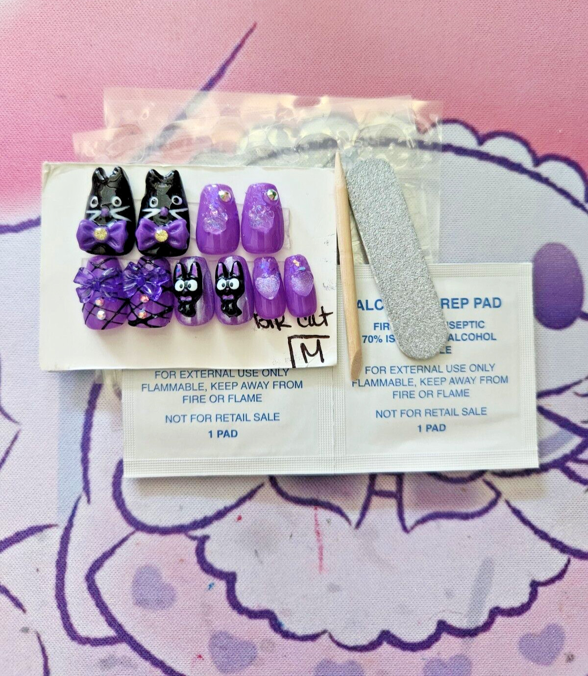 Hand Painted Custom “Black Ca” Extra Short Length Coffin Press On Nails (size M)