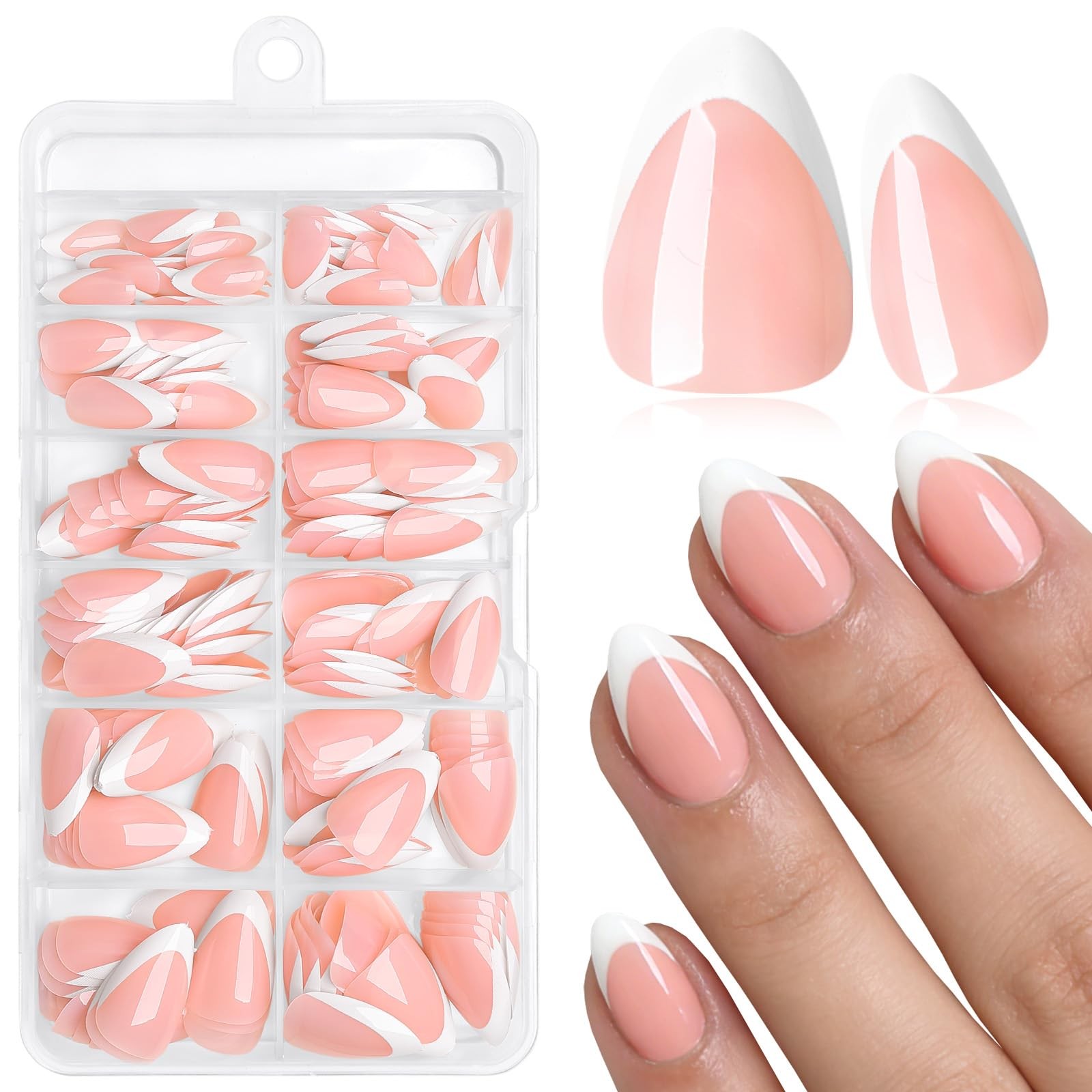 Bellelfin 240Pcs White French Tip Press on Nails – 12 Sizes Short Almond Nail…