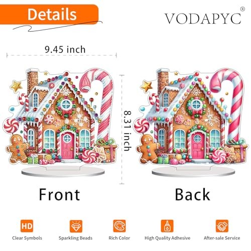 Christmas Diamond Art Tabletop Painting Kit, DIY Stand Up Gingerbread House