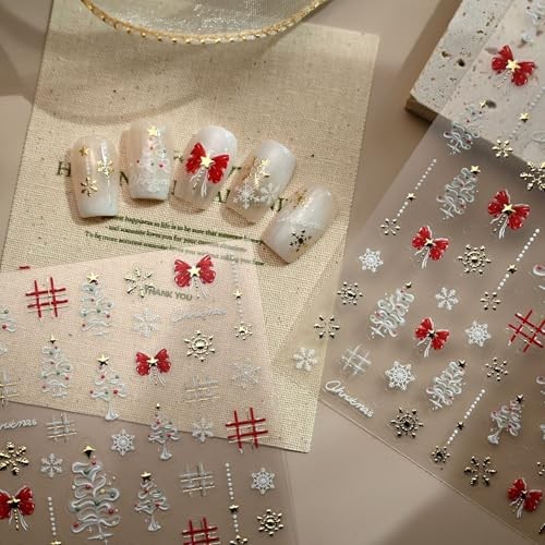 1 Sheet Christmas Nail Art Stickers 5D Embossed Christmas Bow christmas tree