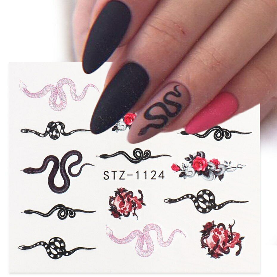 Nail Art Water Decals Transfers Dragon Mona Goth Gothic Zodiac Snakes Rose NS41