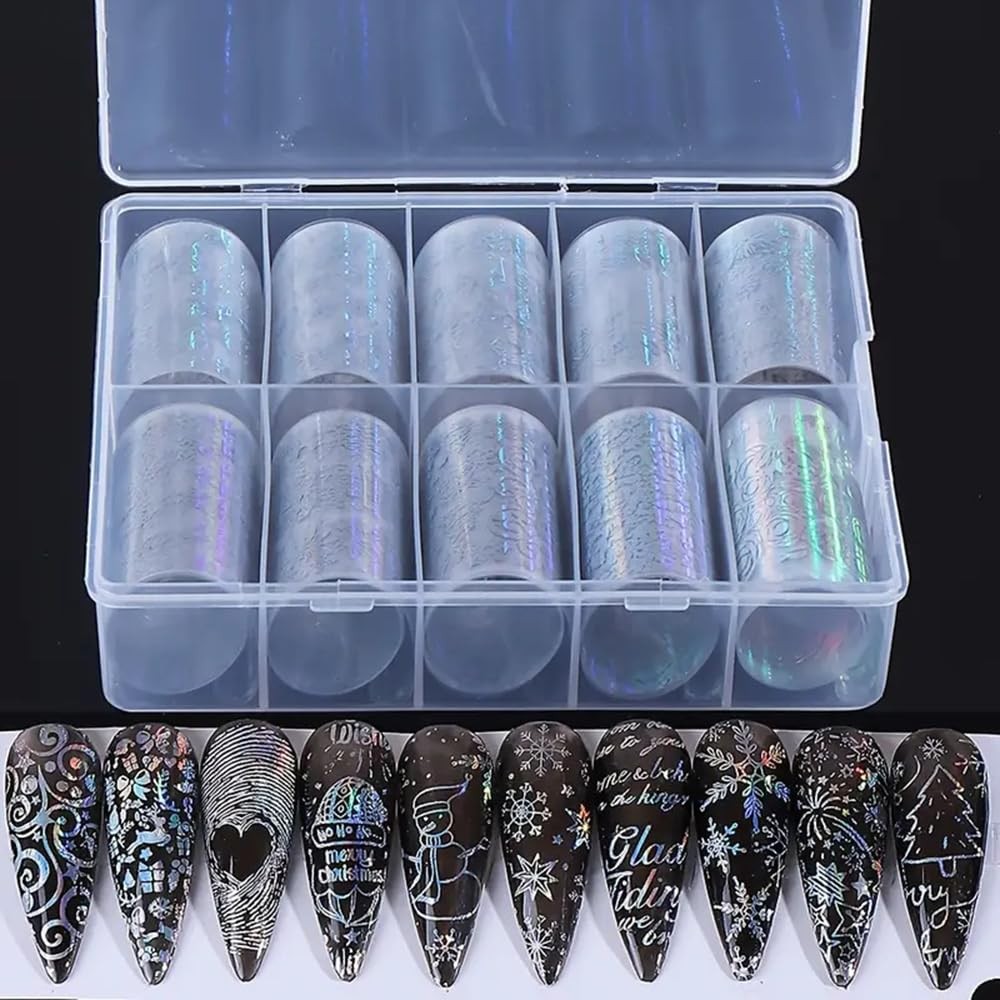 Christmas Snowflake Nail Foil Transfer Stickers, 10 Rolls Nail Art Supplies N…