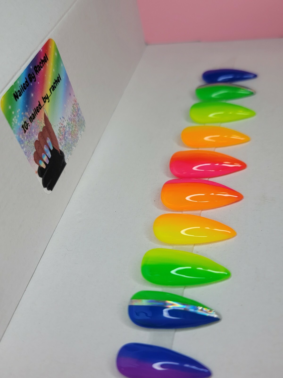Neon Rainbow ombre nails bling medium stiletto PRESS ON NAILS pride summer nail
