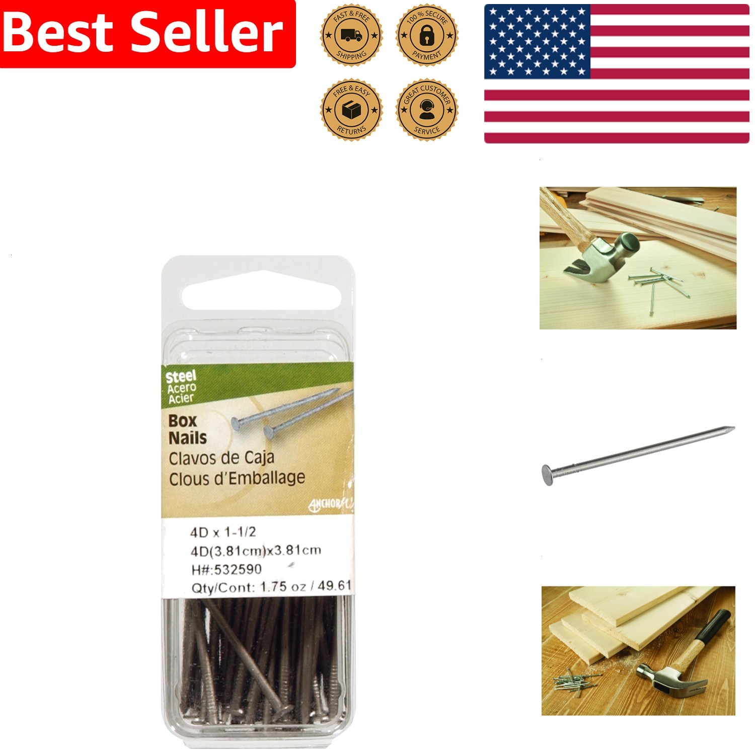 Polished Steel General Construction Carpentry Thin Shank 1.75oz