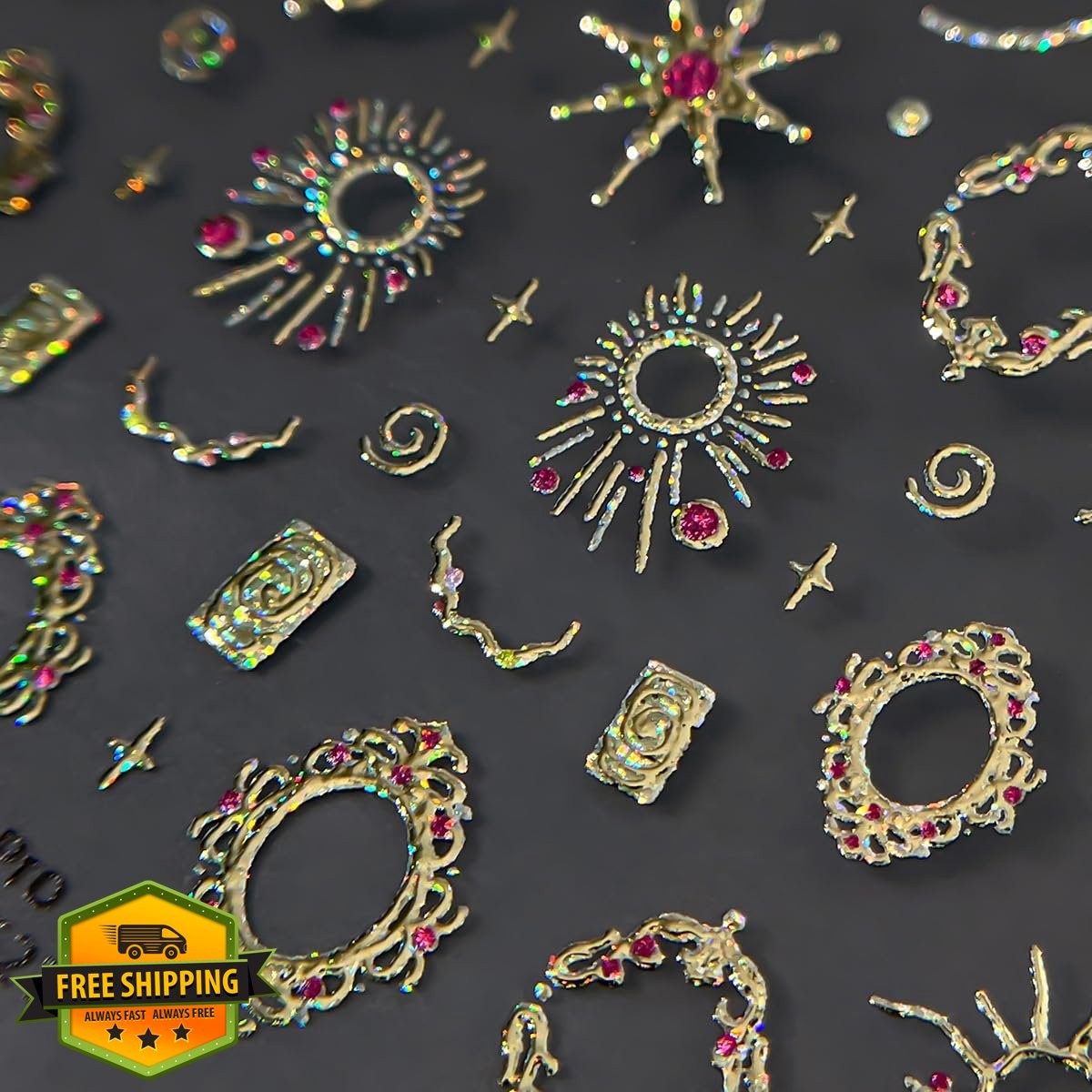 BMKKOT Metal Star Nail Art Stickers 2Pcs