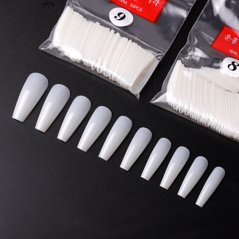 500Pcs Long Coffin Ballerina False Nail Tips Full Cover Fake Nails Natural Color