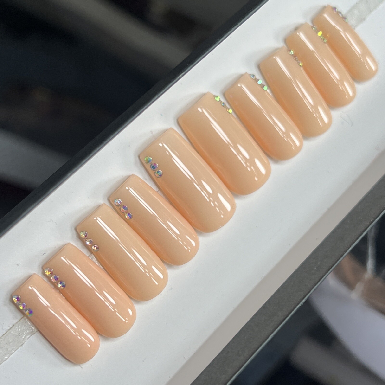 🍑🐮 CUSTOM Hard Gel Press On Nails, ORANGE CREAM NUDE BLING 10p FULL SET W Kit