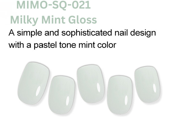 THE MIMO Press-On Nails Square – Milky Mint Glossy Finish, 24pcs Reusable Set