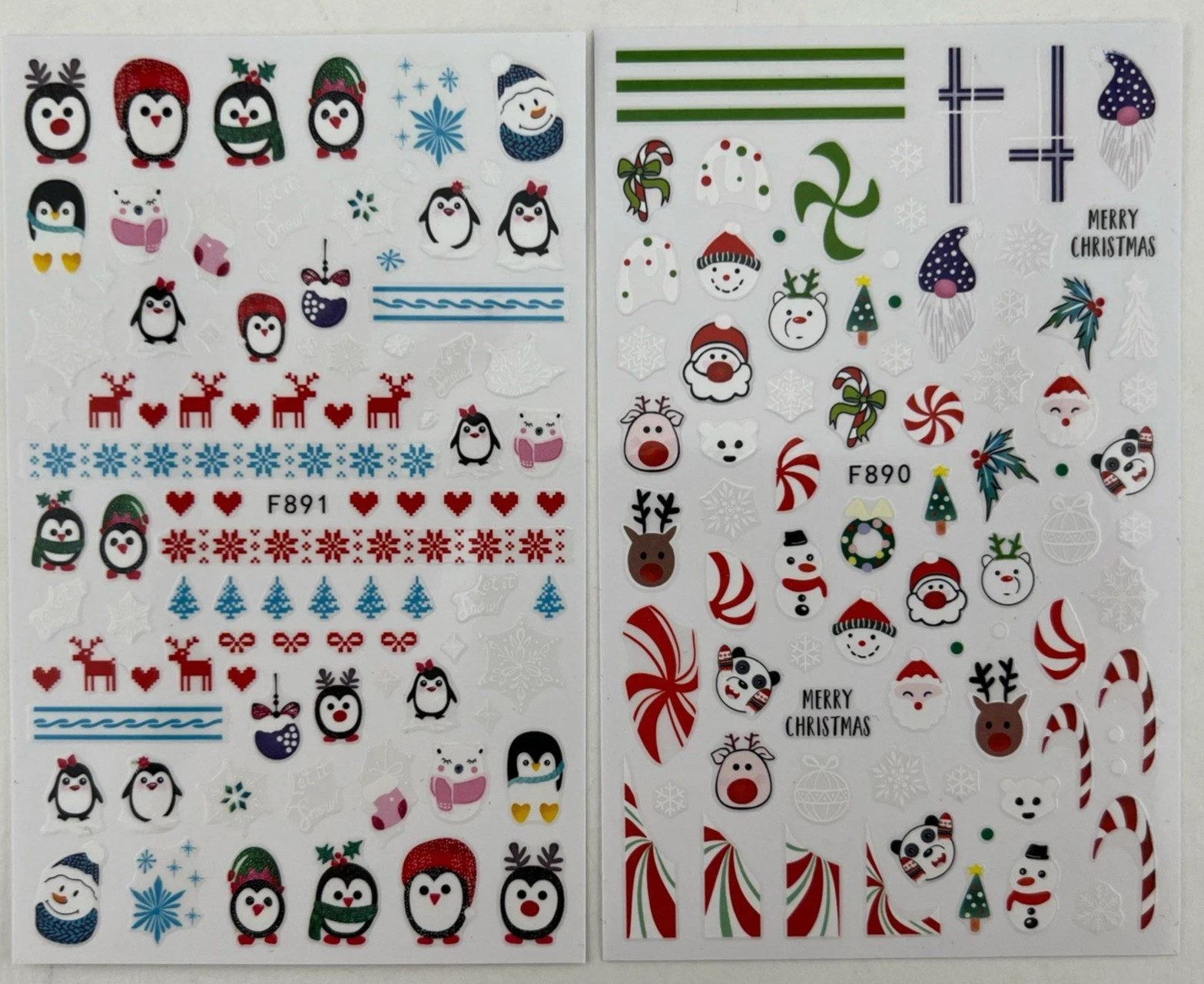 Christmas Nail Art Stickers Decals Adhesive, 10 sheet pack x 5 = 50 sheets Total