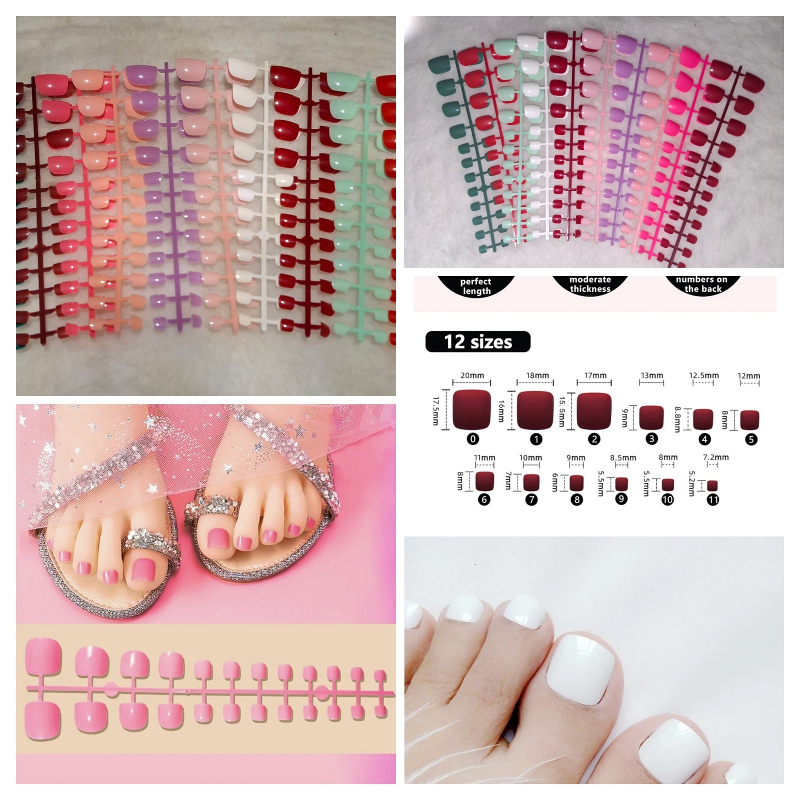 240 Press on Toenails Short Square Full Coverage 12 Sizes Glossy/Matte Fake Nail
