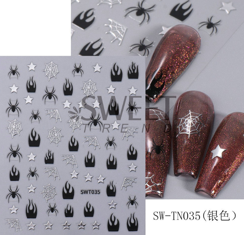 Halloween Nail Art Stickers Black Red Spider Web Blood Star French Decals NH27