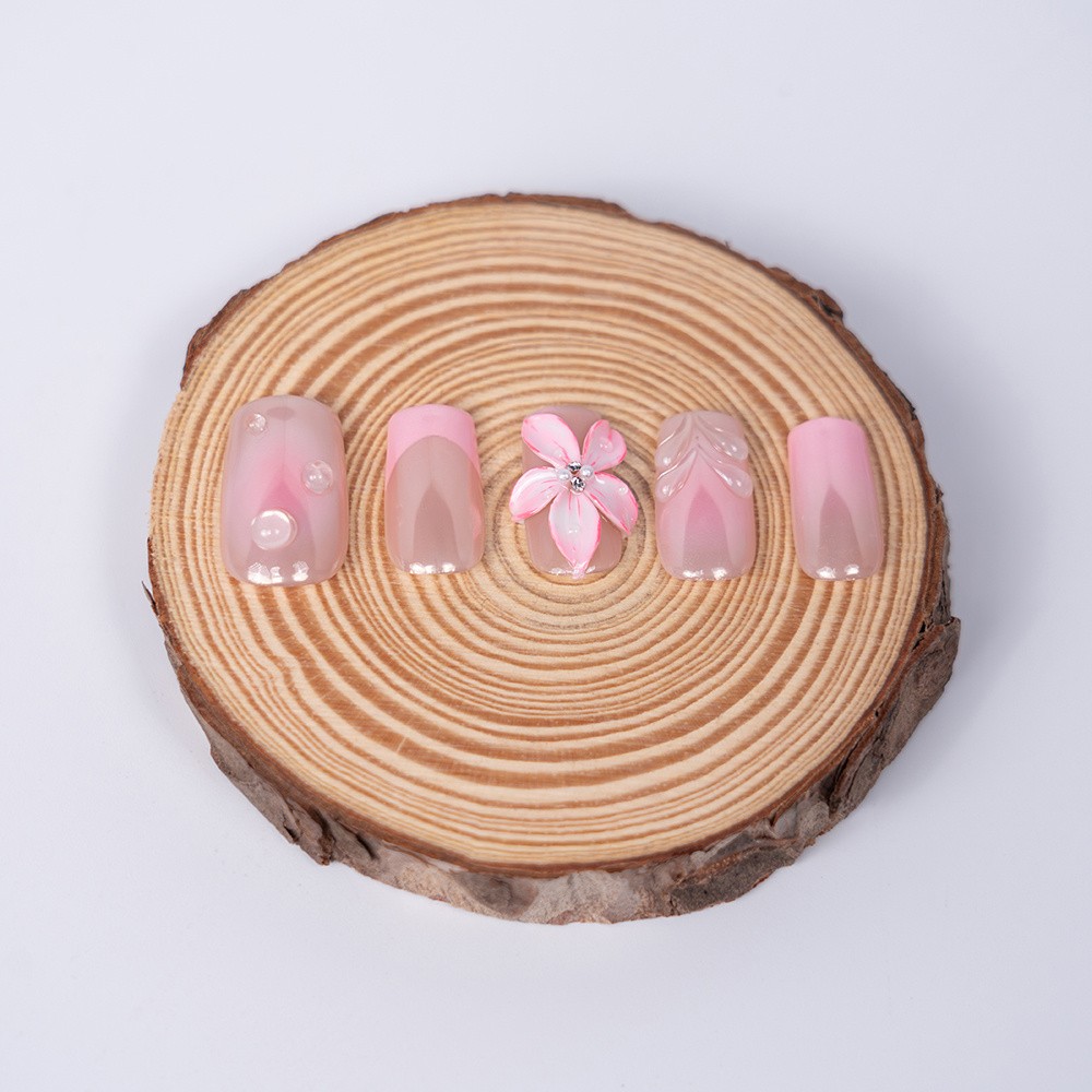 Handmade High Quality Squoval Shape Press On Nails Light Pink Fake Nails S-L