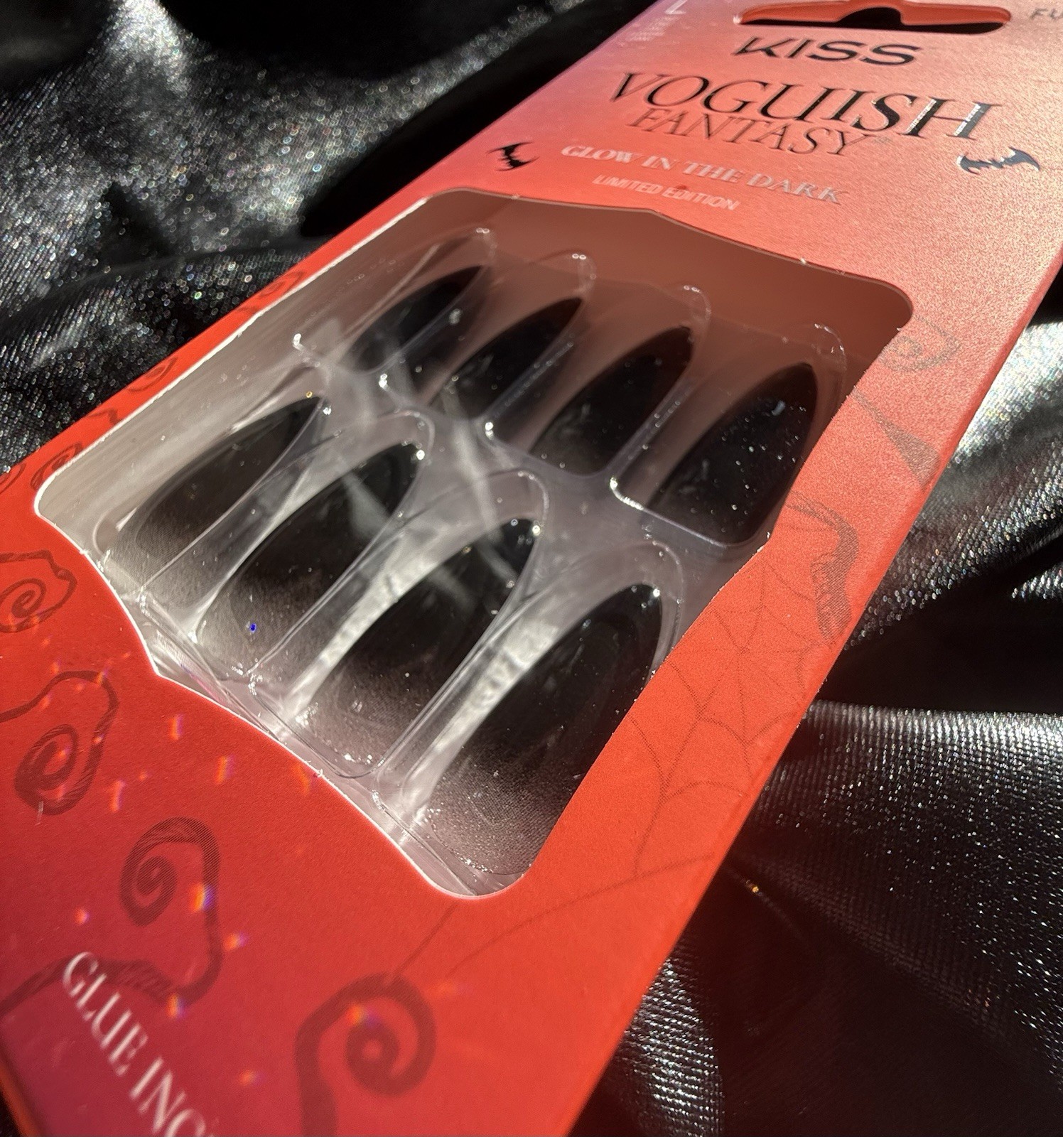kiss Press On Nails,Voguish Fantasy Black Halloween Almond~Includes Free Gifts👻
