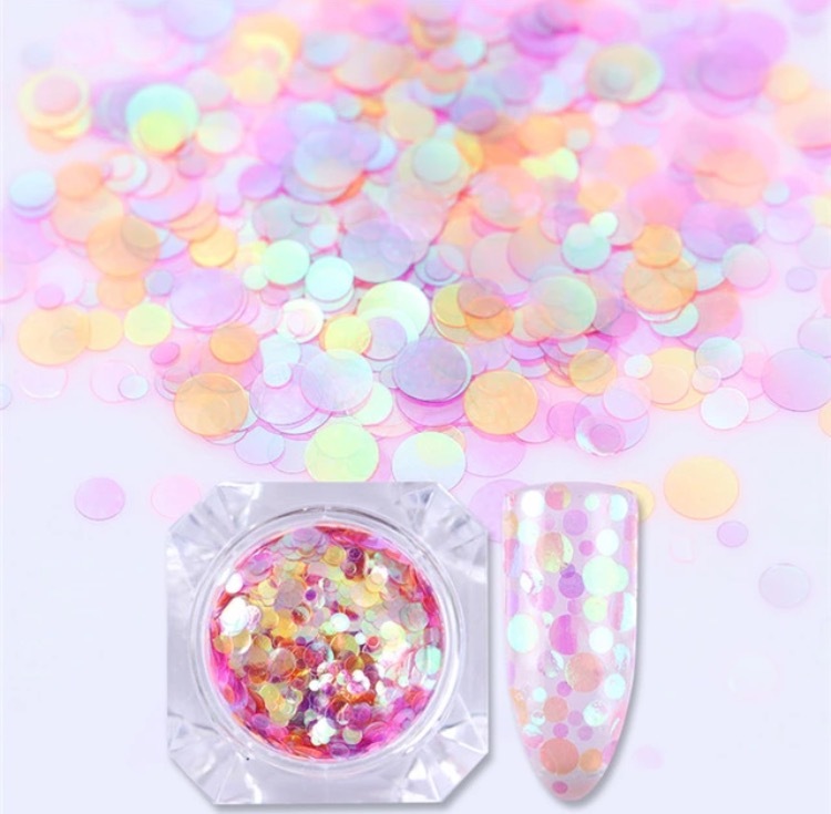 ROUND GLITTER NAIL SEQUINS Transparent Mermaid Effect Aurora Paillette Confetti