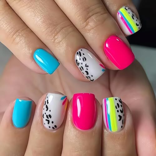 Short Press on Nails Square Fake Nails Black Leopard Print Acrylic Full style6