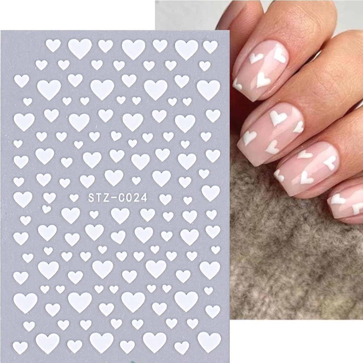 6 Sheets Valentines Nail Stickers 3D Heart Nail Art Stickers Decals Black Whi…
