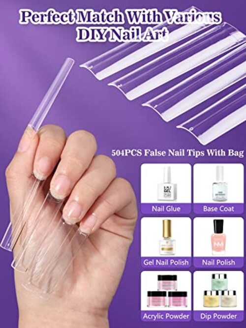 504PCS XXL Square No C Curve Nail Tips for 504Pcs clear half cover square