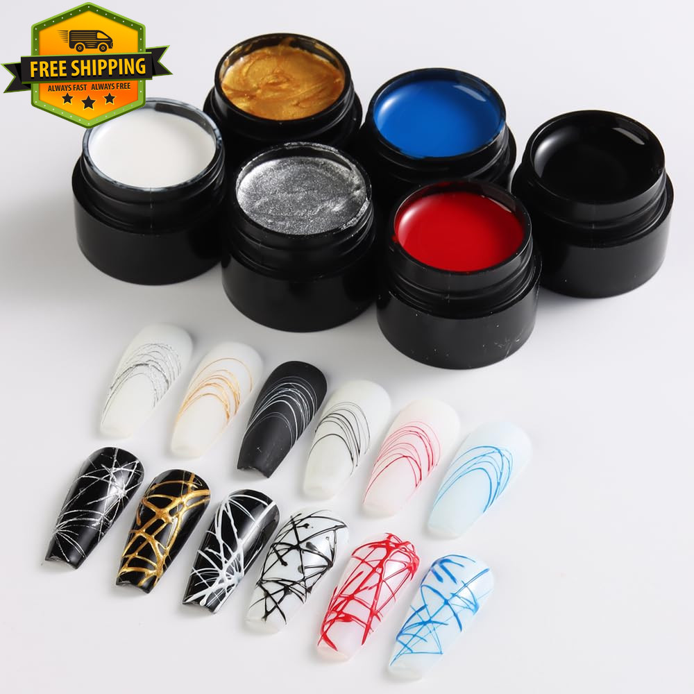 6 Colors Spider Gel Nail Art Set With Brush Elastic Drawing Polish DIY Manicure