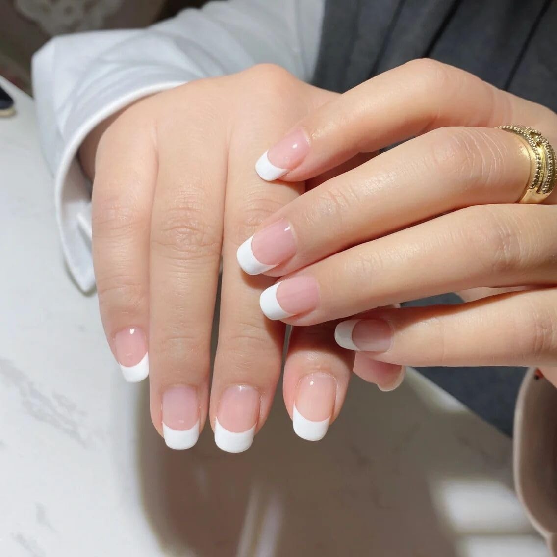 Gel Nail Art Wraps French Tip White Jelly Pink Adhesive Nail Stickers 22 Poli…