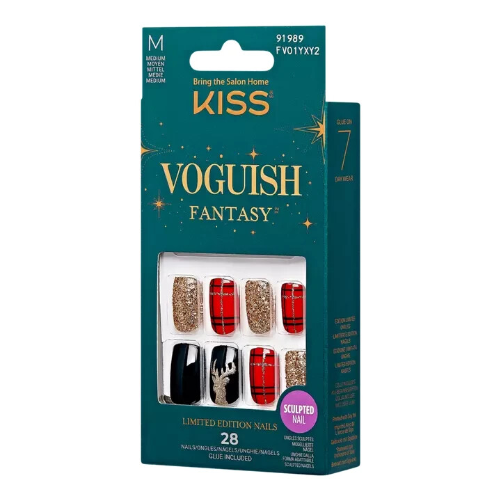 KISS MINTED Voguish Fantasy Nails ~ FV01YXY2 91989~ Med Square~ Holiday Reindeer