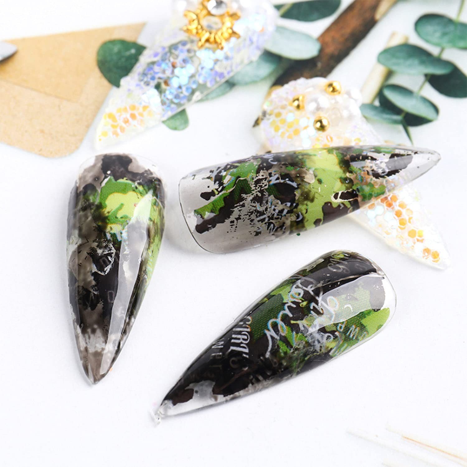 Holographic Camouflage Nail Art Stickers – Easy Application for Stunning Nails