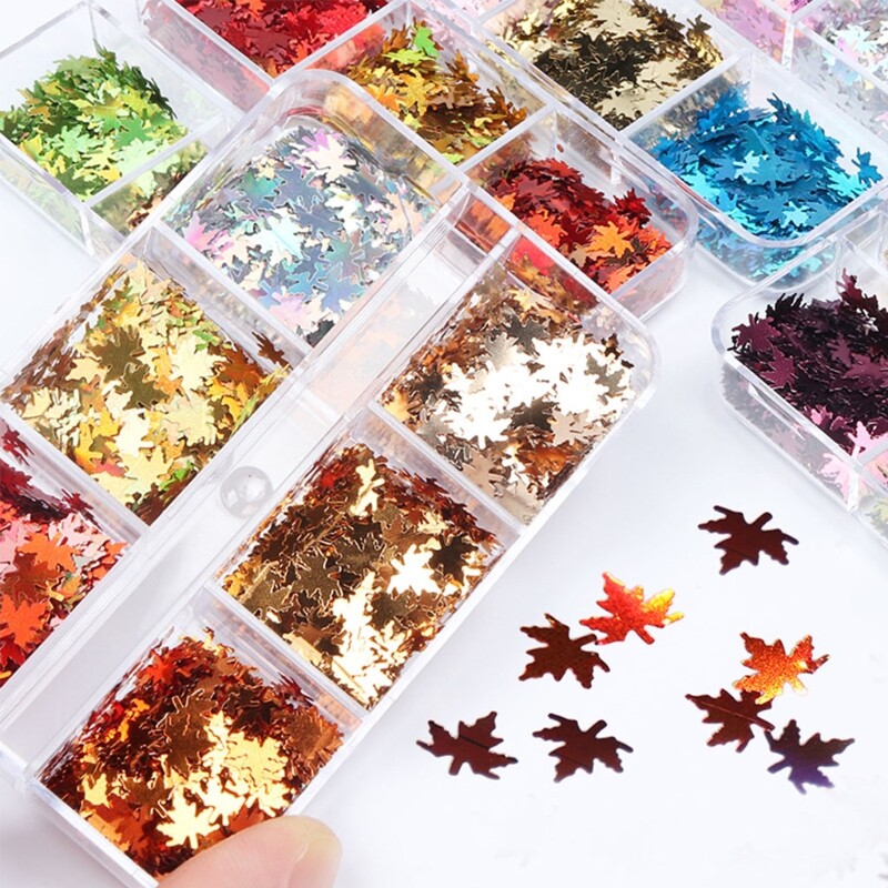 3D Maple Leaf Glitter Sequins Art Flakes Manicure Colorful