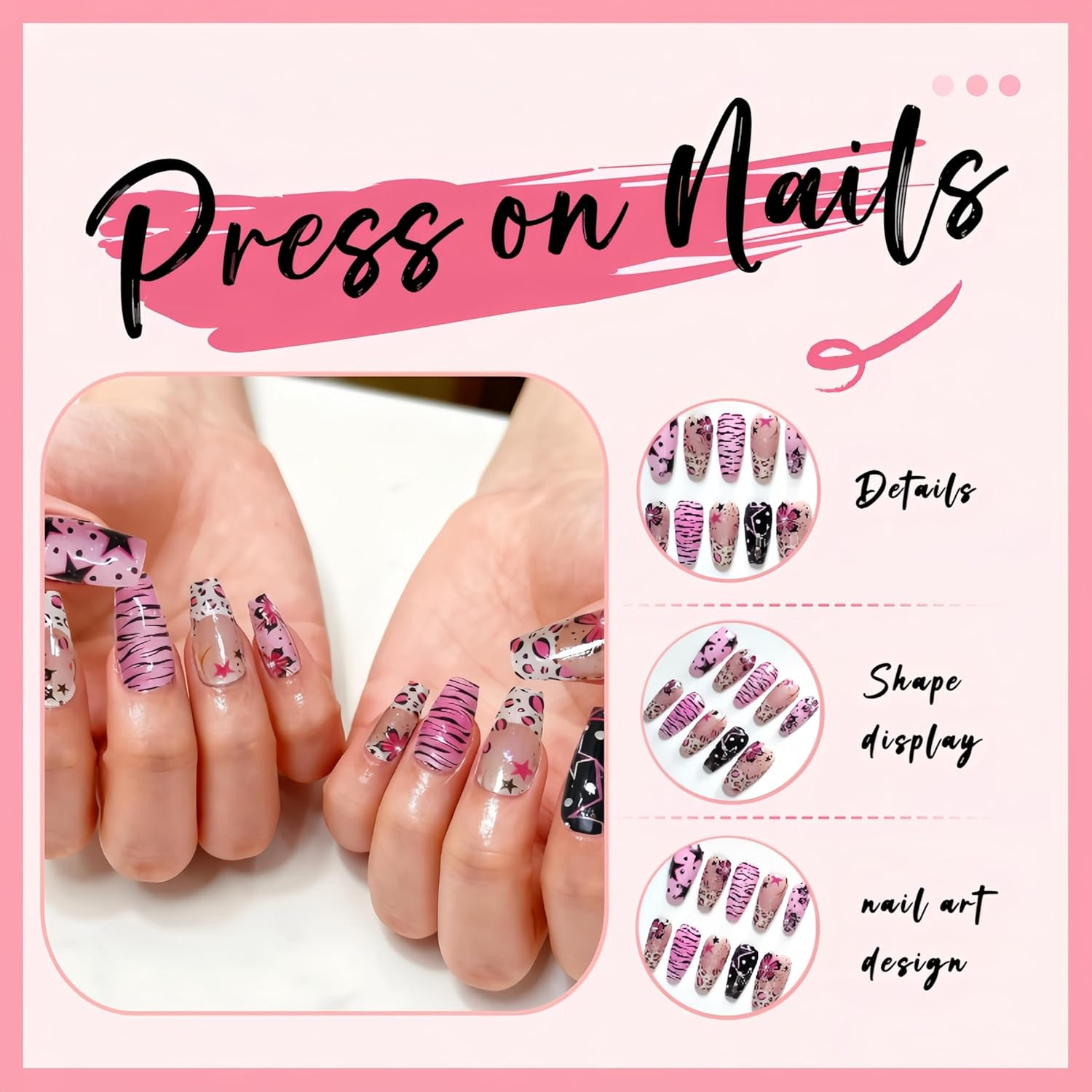 30Pcs Medium Press on Nails Square Fake Nails with 3D Pearl-Decorated Y2K Style