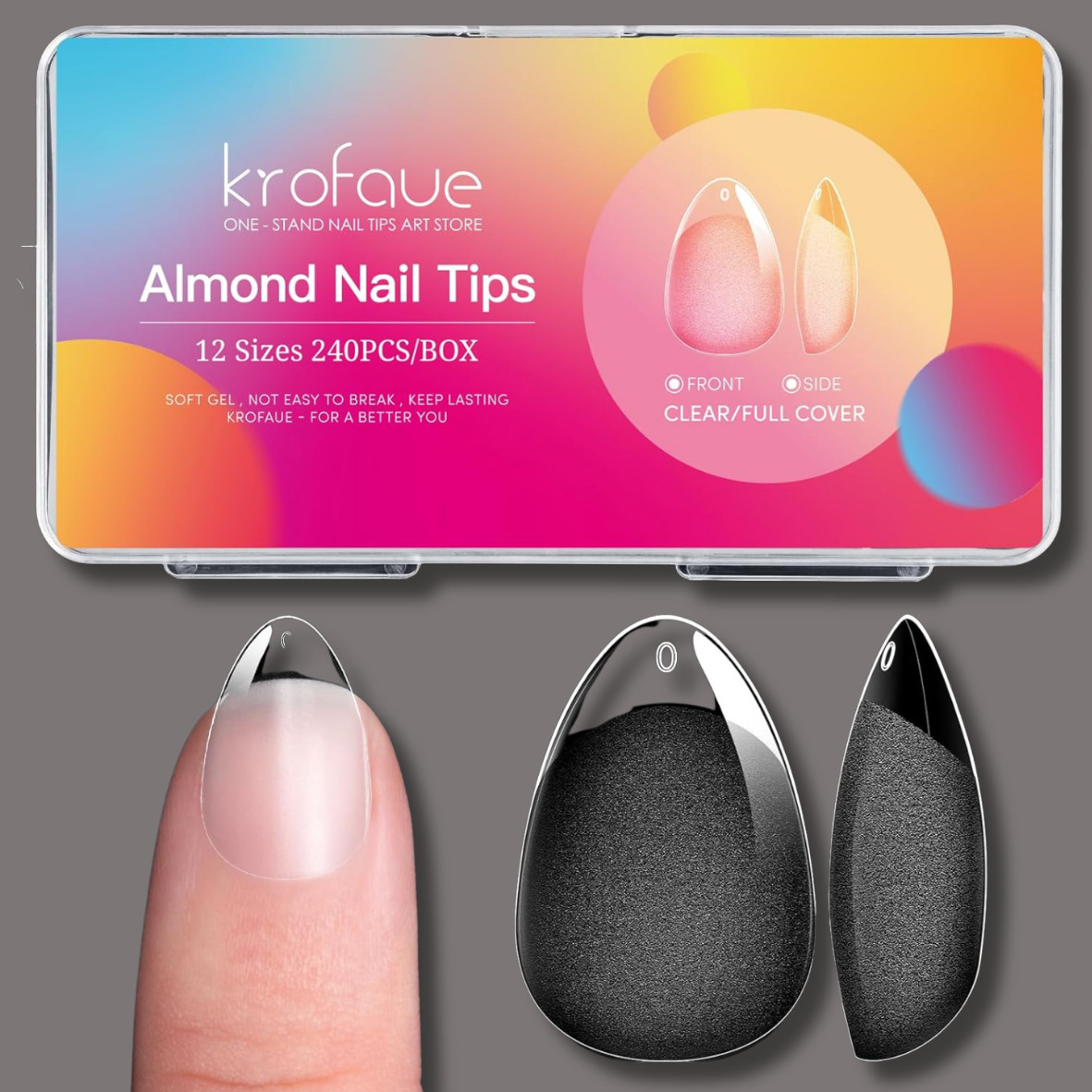 Almond Nail Tips 240pcs Extra Short Almond Gel X Tips 12 Sizes Pre-sh…