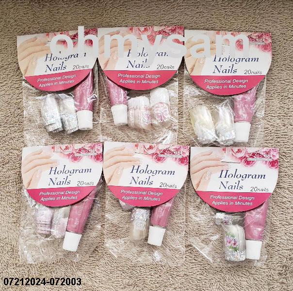 6 x NEW SET OF 20 ARTIFICIAL FINGER NAIL TIPS FRENCH HOLOGRAM DES FULL SIZE AA
