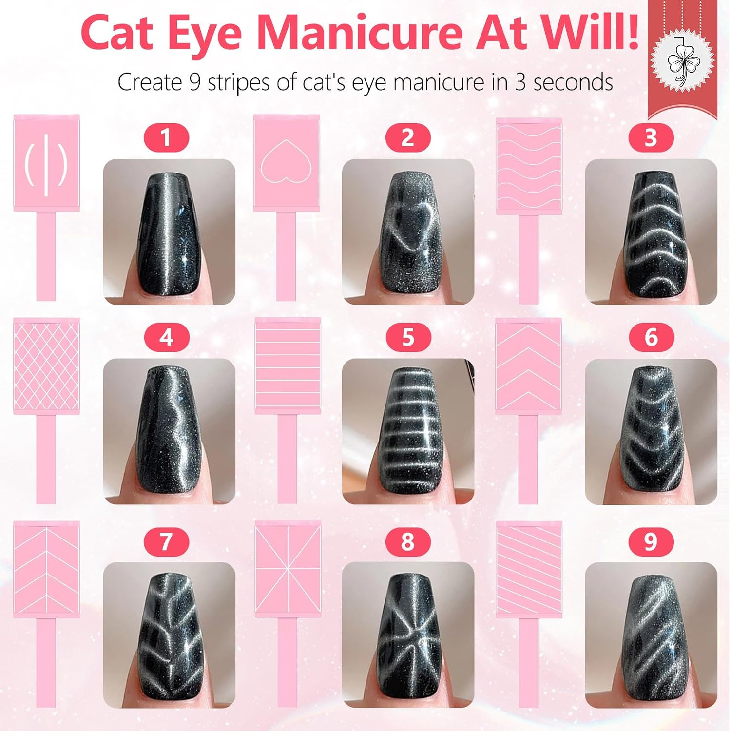 Cat Eye Nail Magnet Tool, 34Pcs Cat Eye Magnet for Nails, Strong Magnetic Gel Na