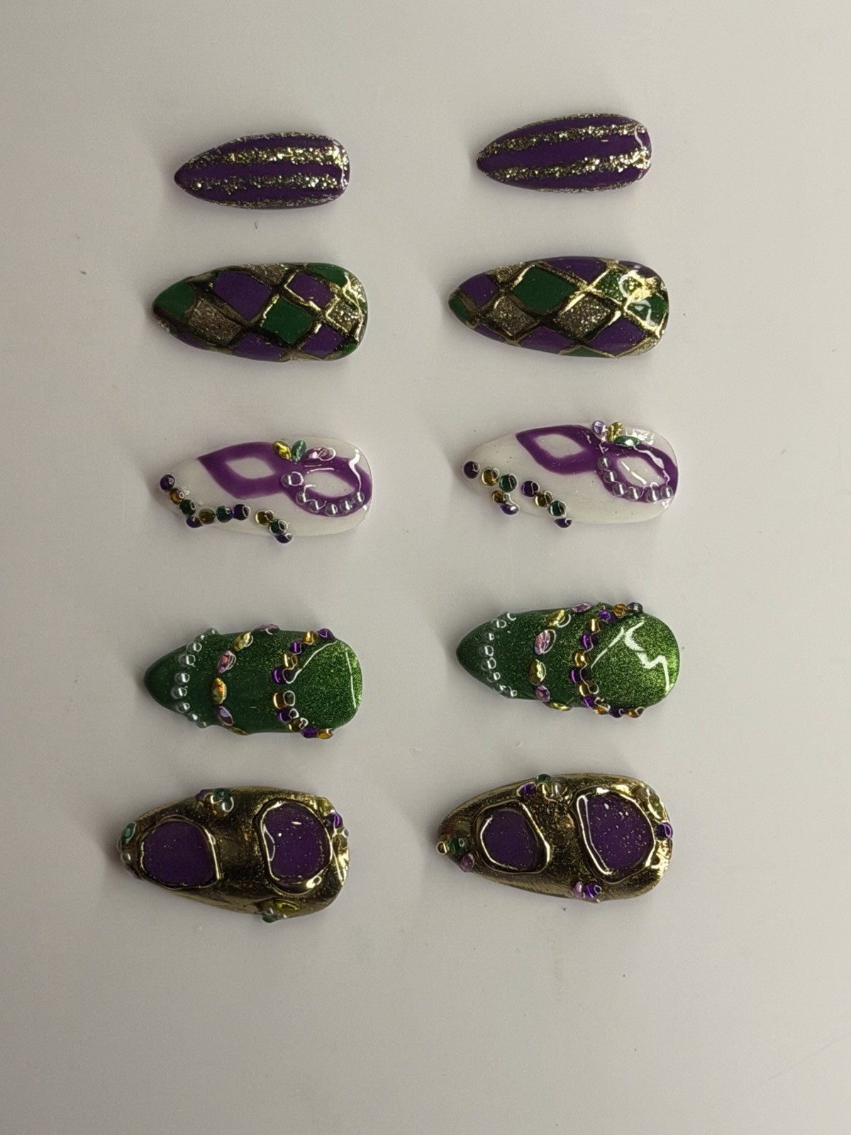 Mardi Gras Press On Nail Set- Made To Order, Re-wearable, Press On Kit Included
