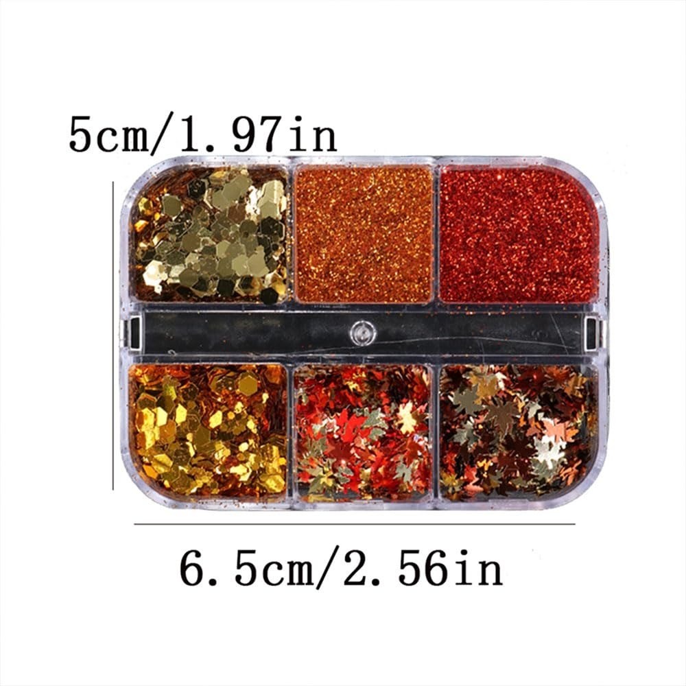 Fall Glitter Nail Art Sequins 6 Box Set Maple Leaf Gold Flakes 3D Decor